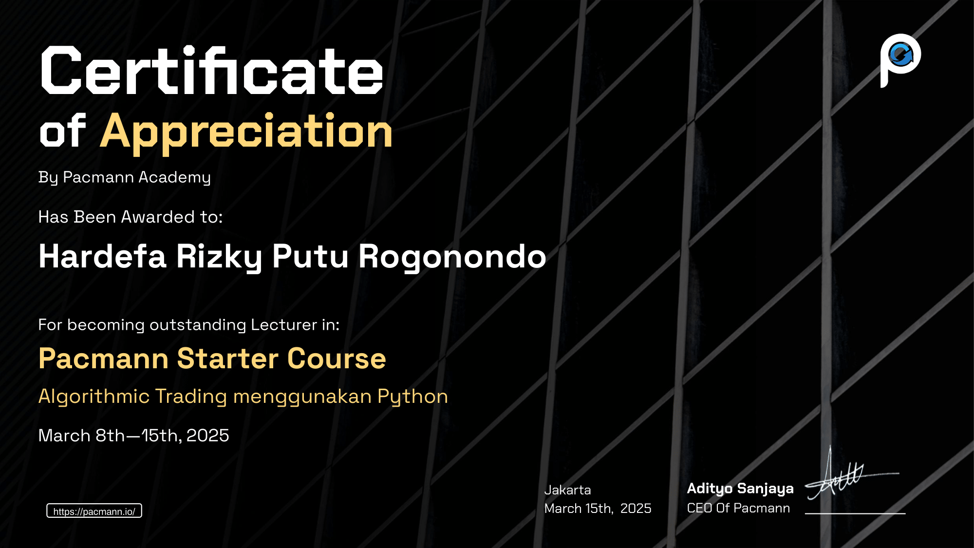 Introduction to AI/ML Guest Lecturer Certificate
